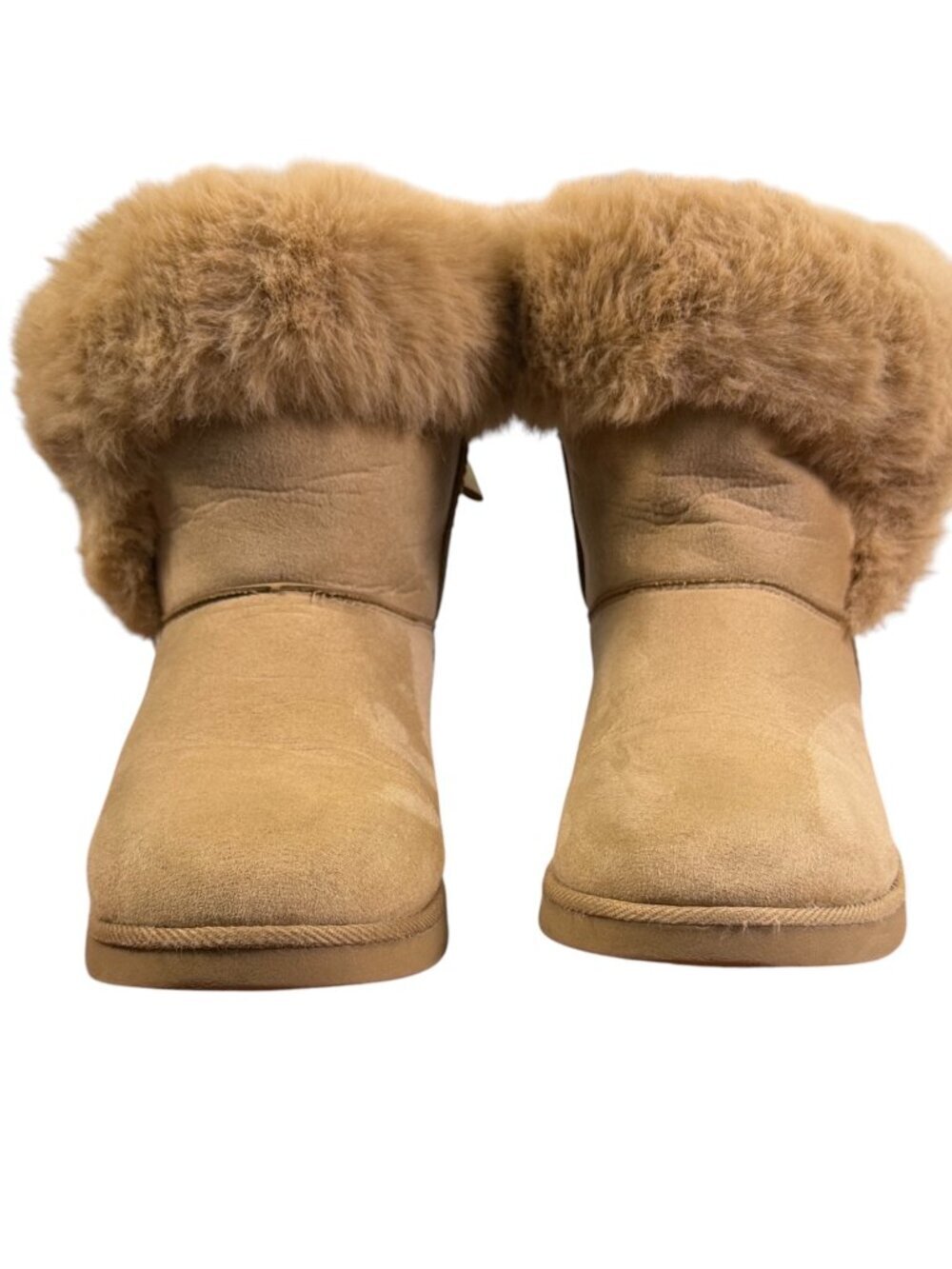 Juicy Couture Faux Fur Trim Bow Winter Boots Tan Women's US 7.5 EU 38 Cozy - Picture 2 of 12